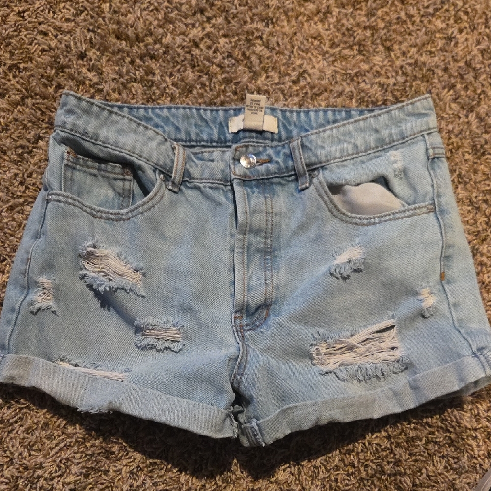 Forever 21 Light Blue Distressed Jean Shorts